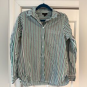JCrew green & navy striped blouse
